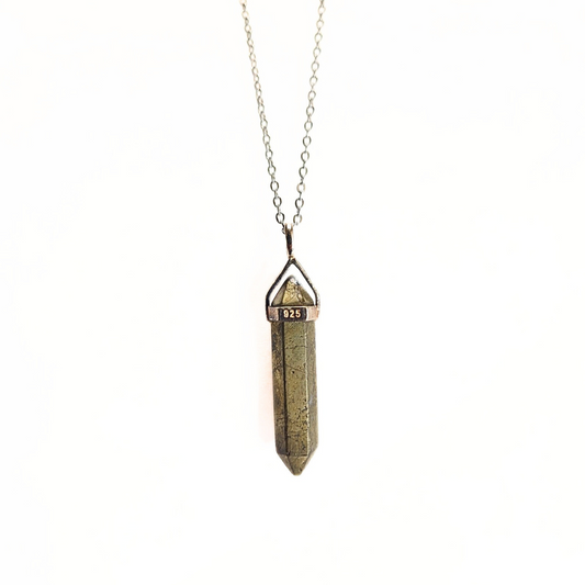 Pyrite 35mm Pointed Pendant |Silver