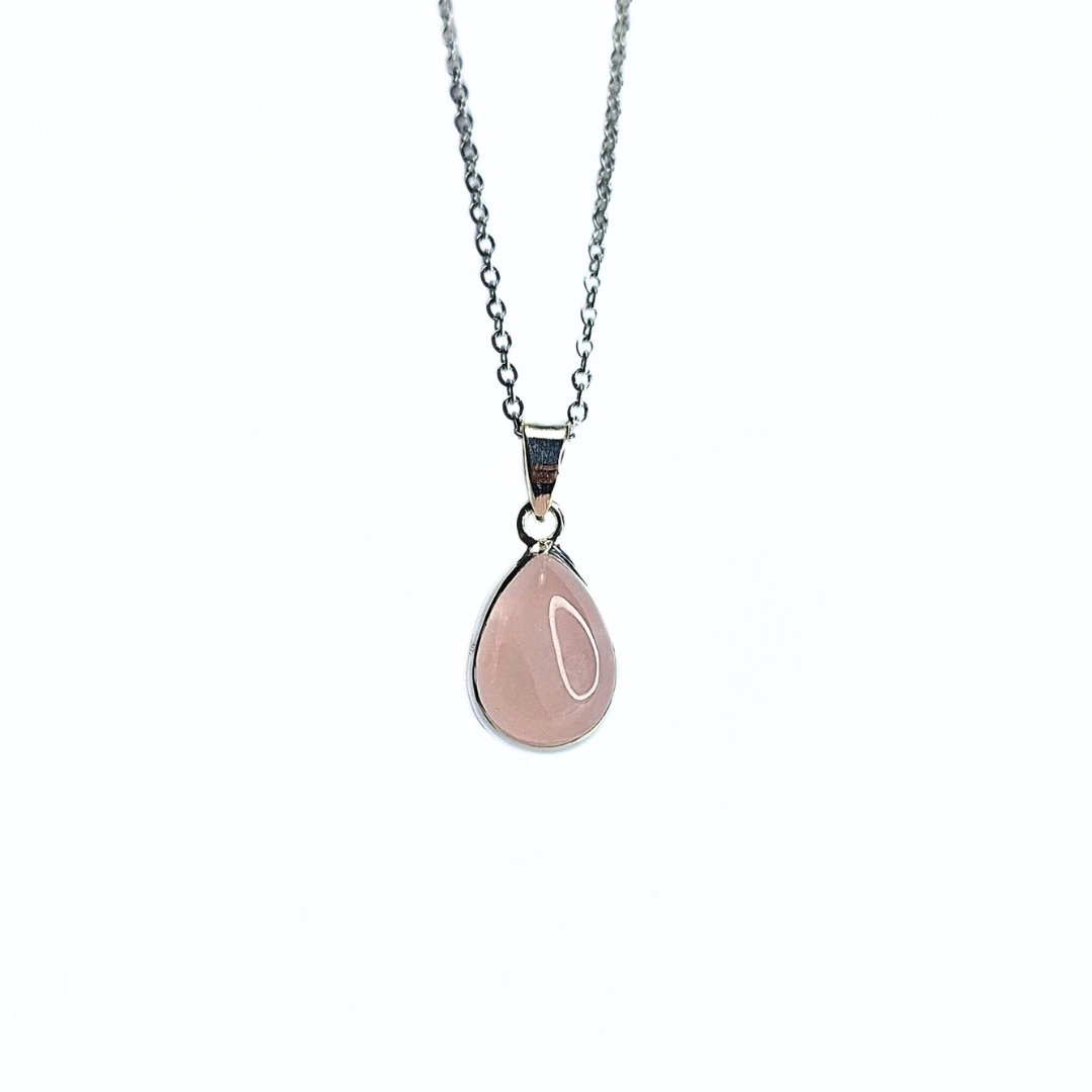 Rose Quartz Drop Pendant |Silver