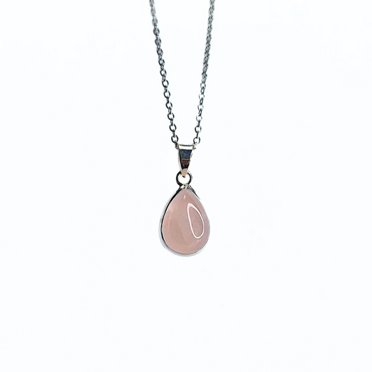 Rose Quartz Drop Pendant |Silver