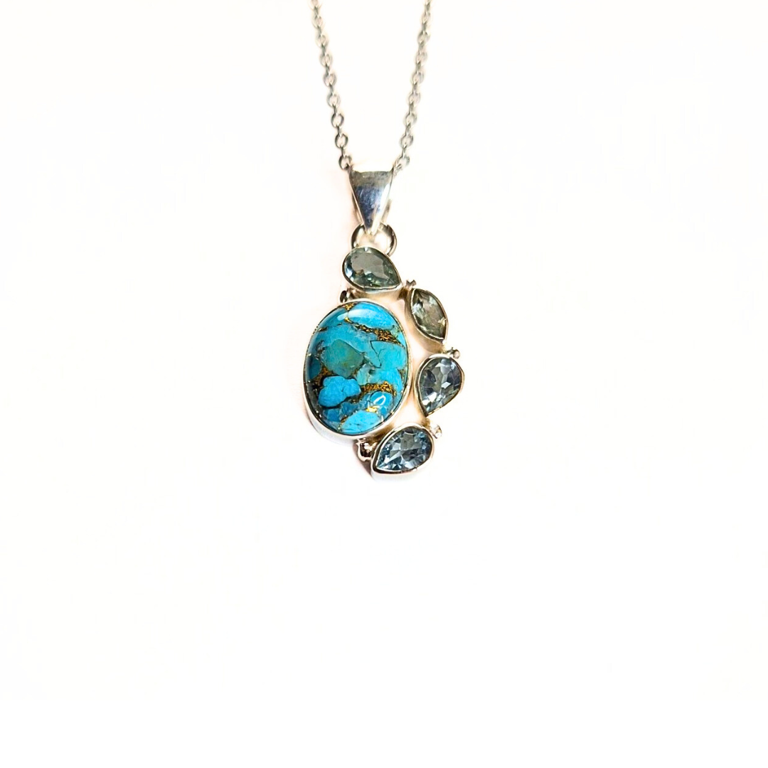 Turquoise & Blue Topaz Pendant |Silver