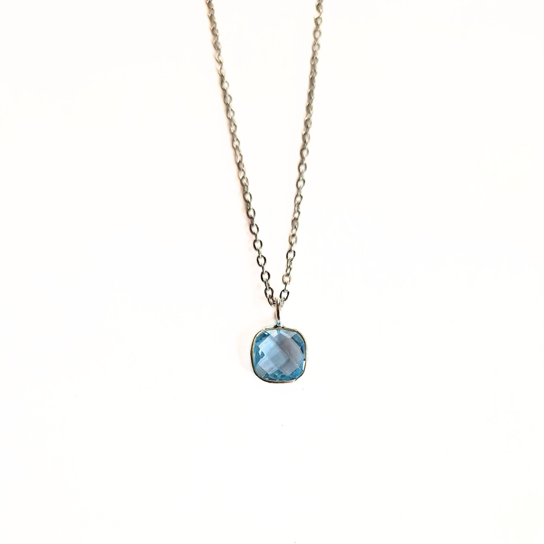 Blue Topaz Square Pendant |Silver