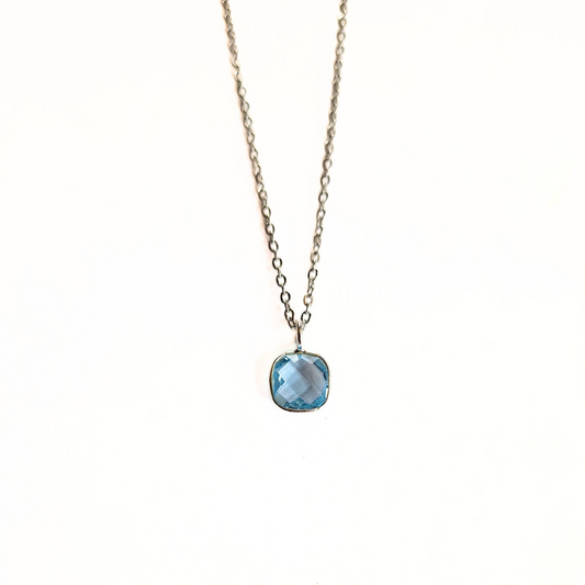 Blue Topaz Square Pendant |Silver