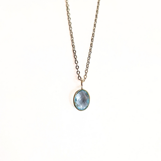 Blue Topaz Oval Pendant |Silver