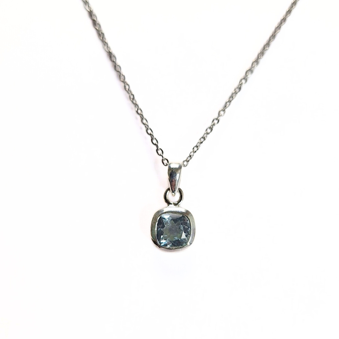 Blue Topaz Classic Square Pendant |Silver