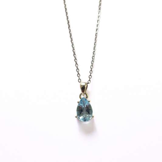 Blue Topaz Tear Pendant |Silver