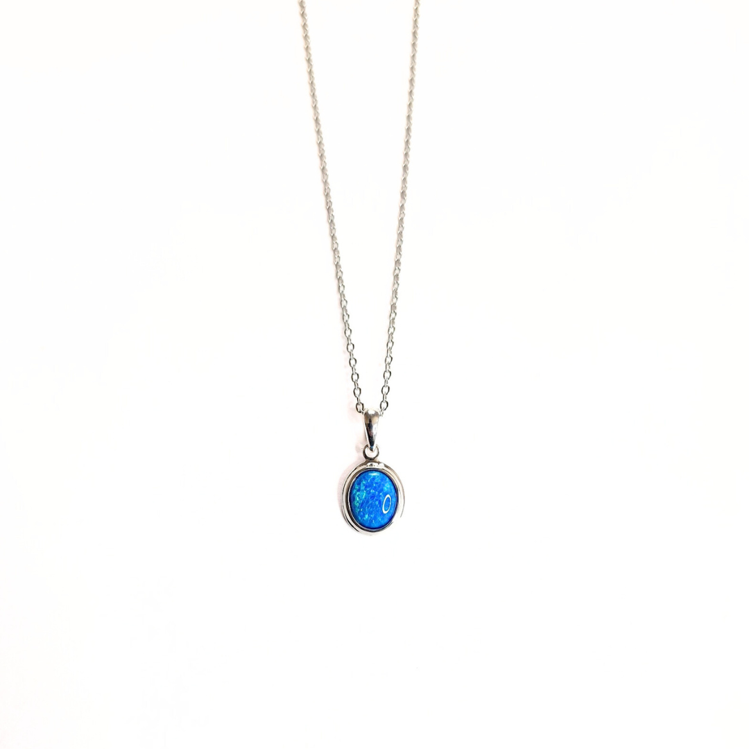 Blue Opal Oval Pendant (7x10) |Silver