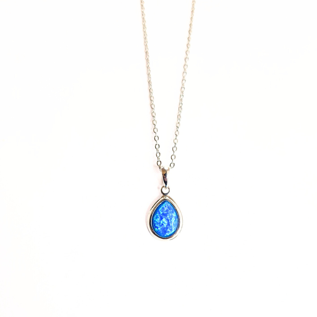 Blue Opal Pear Pendant (8x12) |Silver