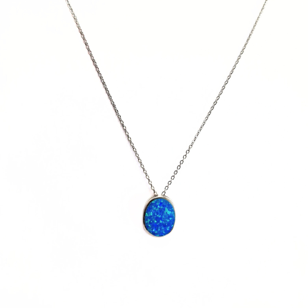 Blue Opal Oval Pendant (13x22) |Silver