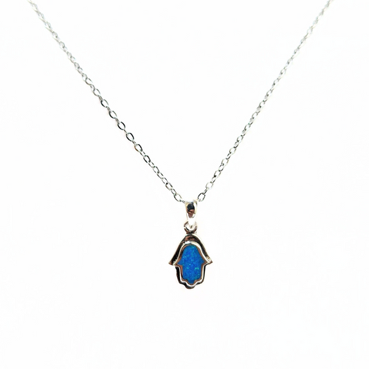 Blue Opal Hamsa Pendant |Silver