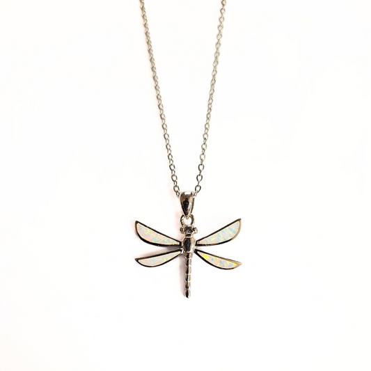 White Opal Dragonfly Pendant