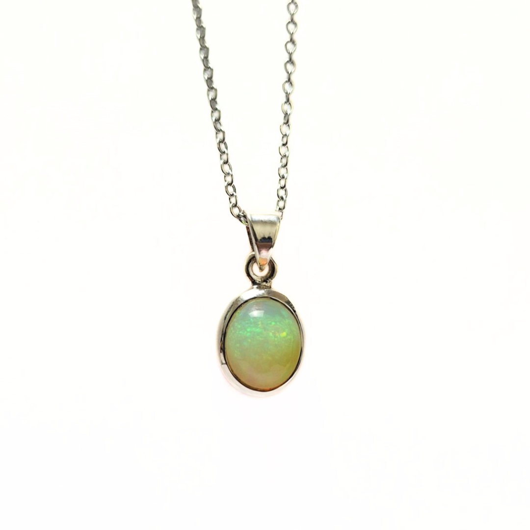 Ethiopian Opal Oval Pendant |Silver