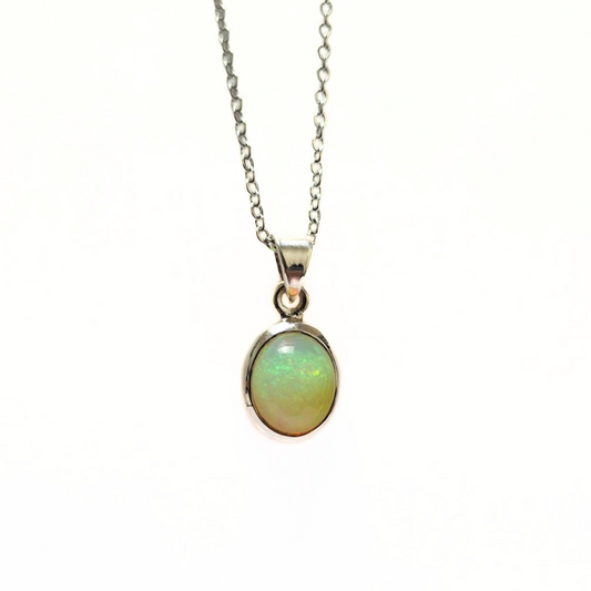 Ethiopian Opal Oval Pendant |Silver