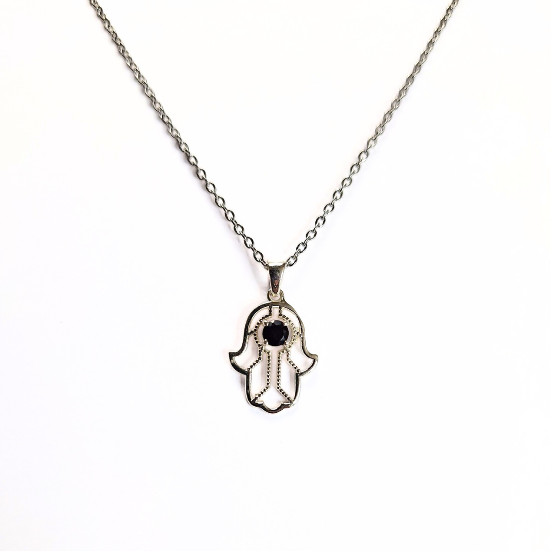 Onyx Hamsa Pendant |Silver