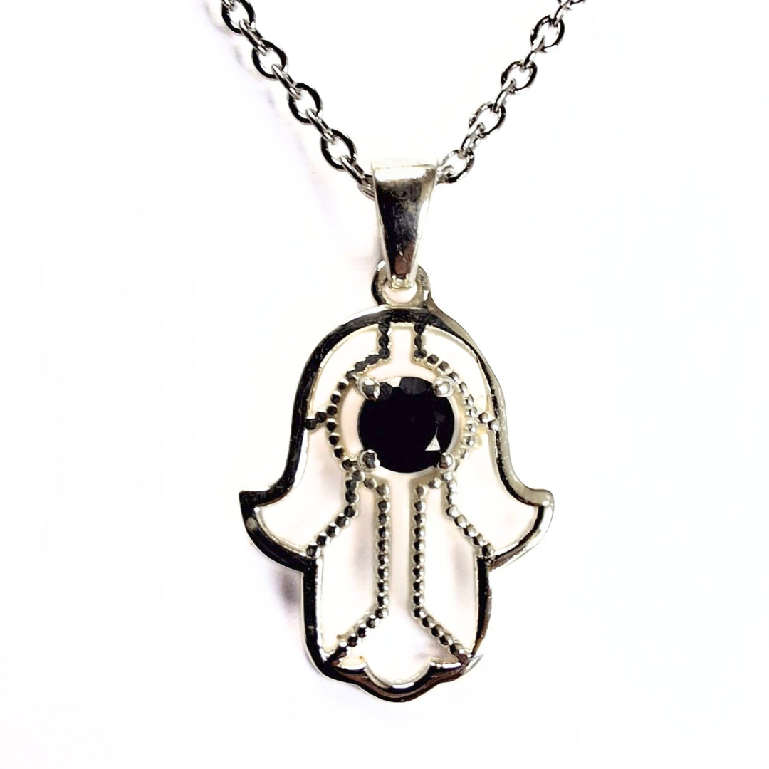 Onyx Hamsa Pendant |Silver