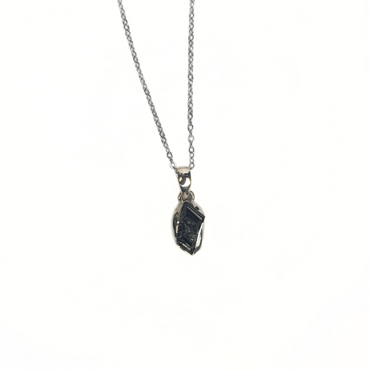 Black Tourmaline Rough Pendant |Silver