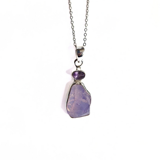 Lavander Quartz Raw Pendant |Silver