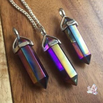 Rainbow Aura Quartz Pointed Pendant