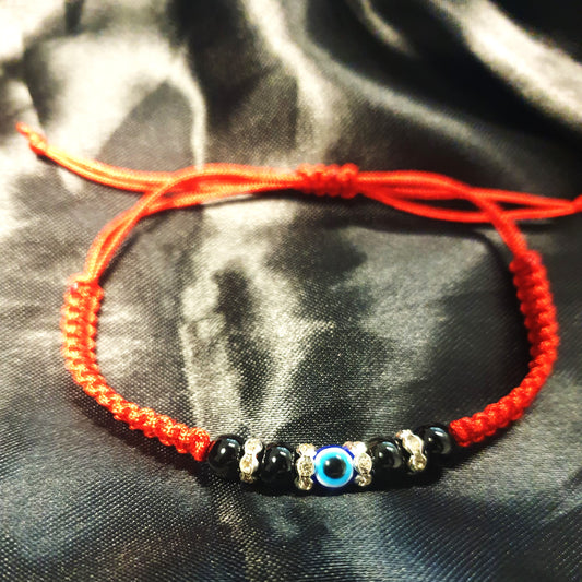 Evil Eye & Onyx Macrame Bracelet (Red)