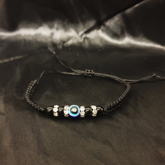 Evil Eye & Onyx Macrame Bracelet (Black)