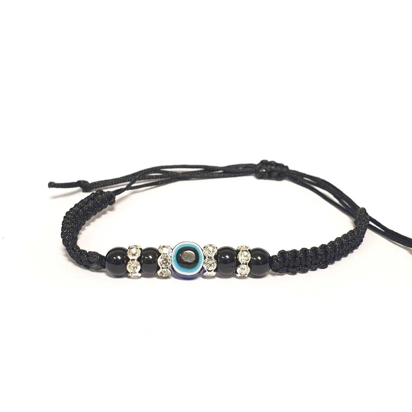 Evil Eye & Onyx Macrame Bracelet (Black)