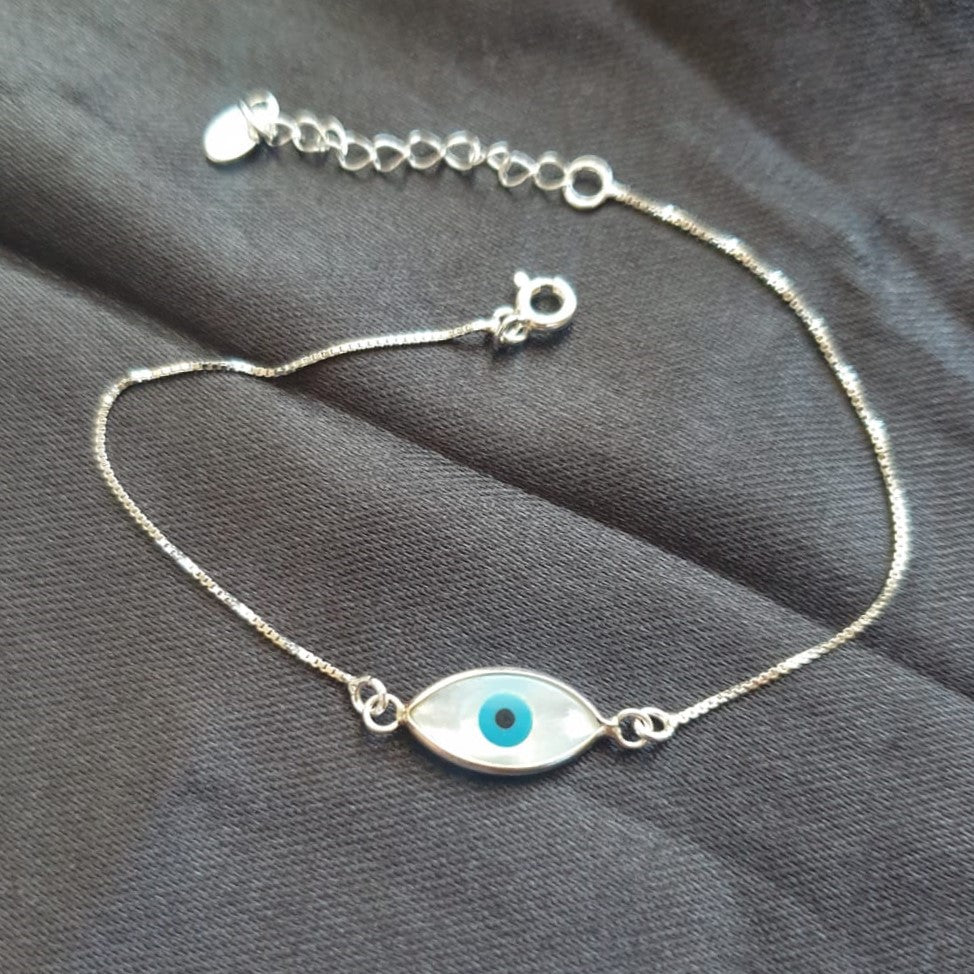 Evil Eye MOP Oval Bracelet |Silver