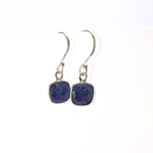 Blue Sapphire Square Earrings |Silver