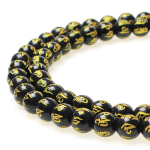 6 Mantra Black Agate 8mm Round Loose Beads ±46pcs