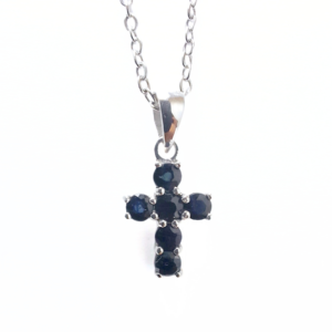 Blue Sapphire 12mm Cross Pendant |Silver
