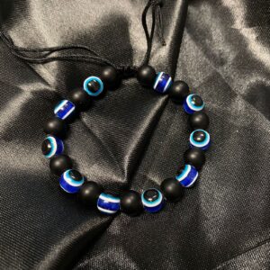 Evil Eye & Black Agate Macrame Bracelet