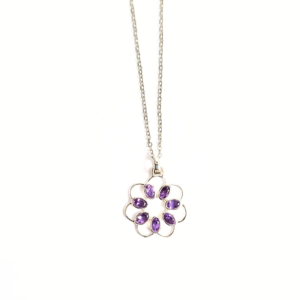Amethyst Flower Pendant |Silver