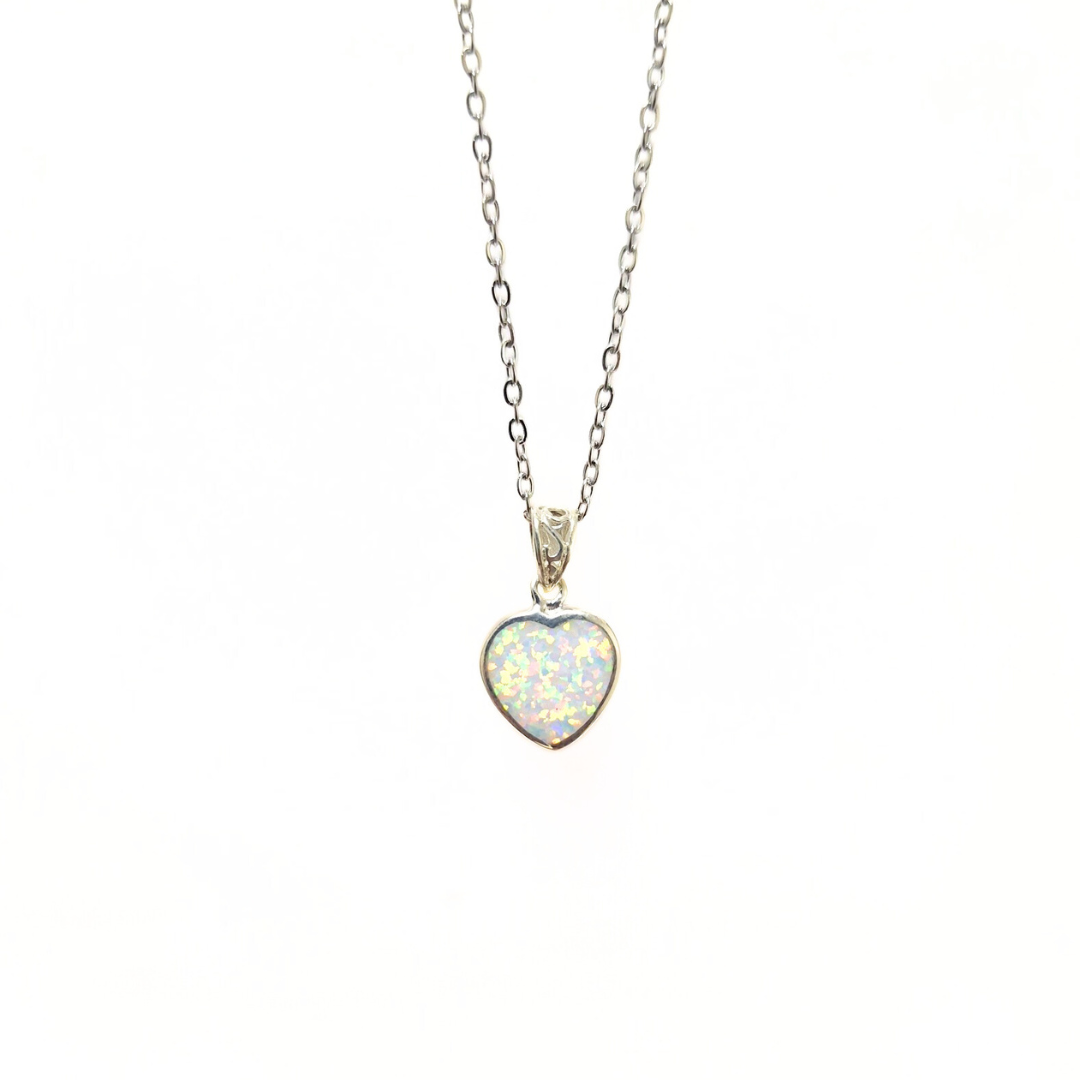 White Opal Heart pendant |Silver